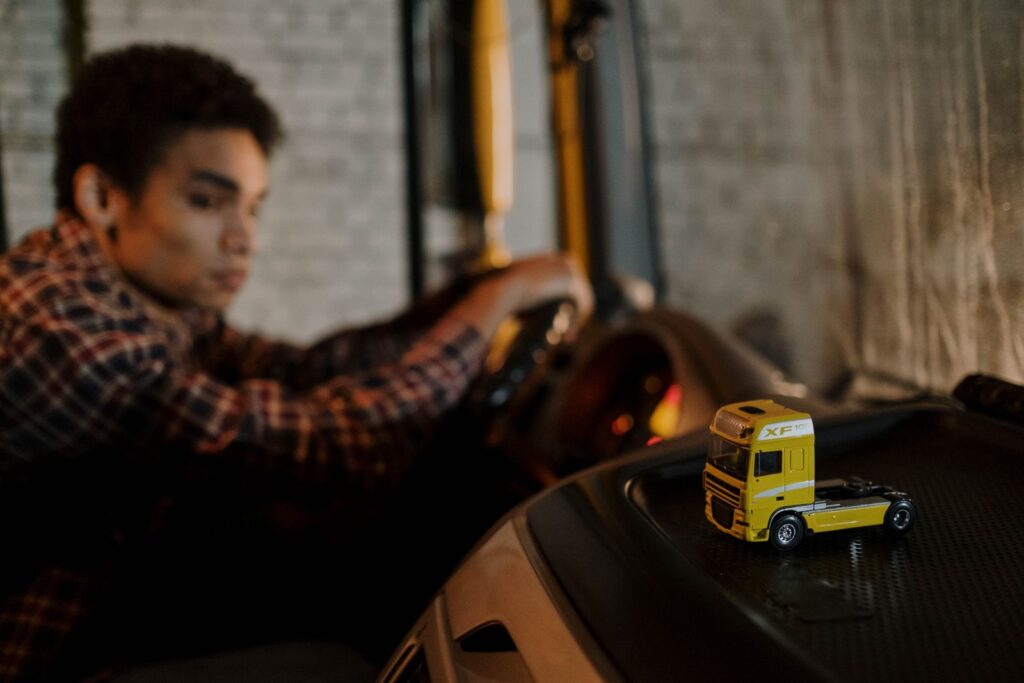 Driver behind the wheel of a truck